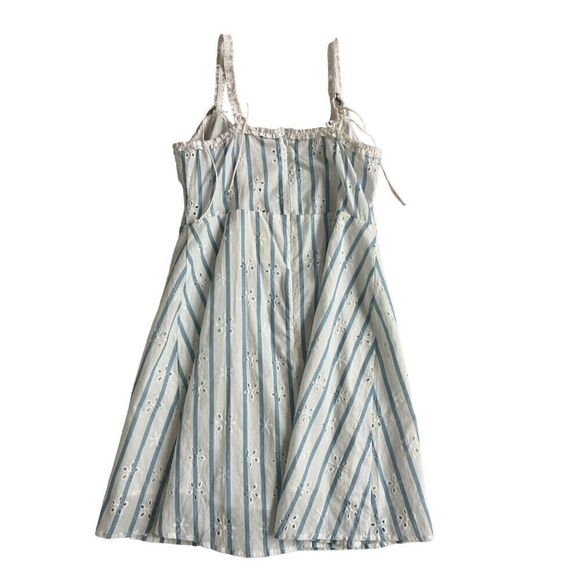 For Love And Lemons Picnic Eyelet Mini Dress Womens Large White Blue Striped Spa - Picture 9 of 9